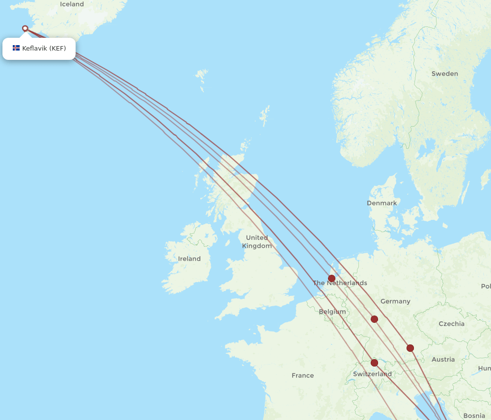 BRI-KEF flight routes
