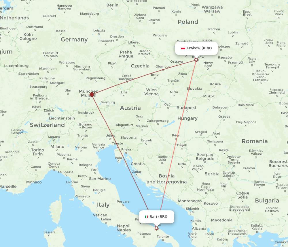 BRI-KRK flight routes