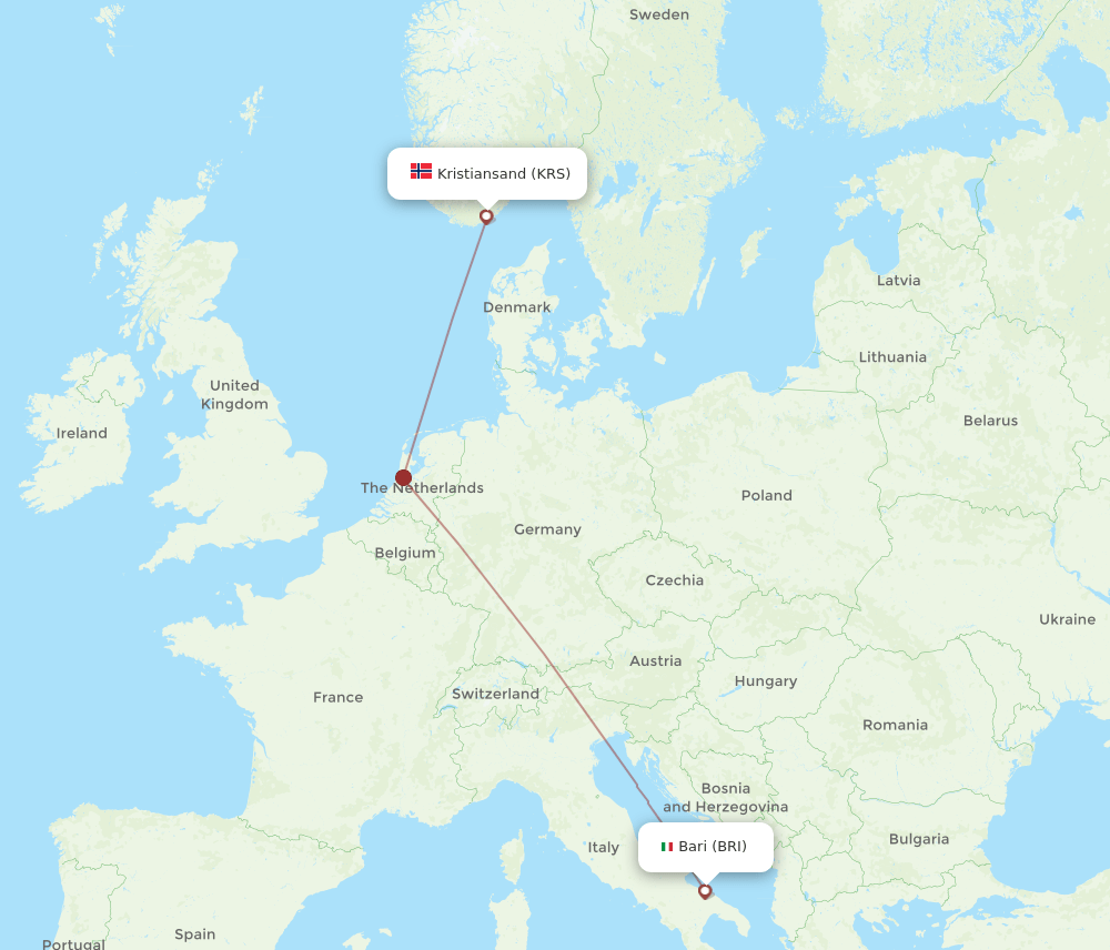 BRI-KRS flight routes