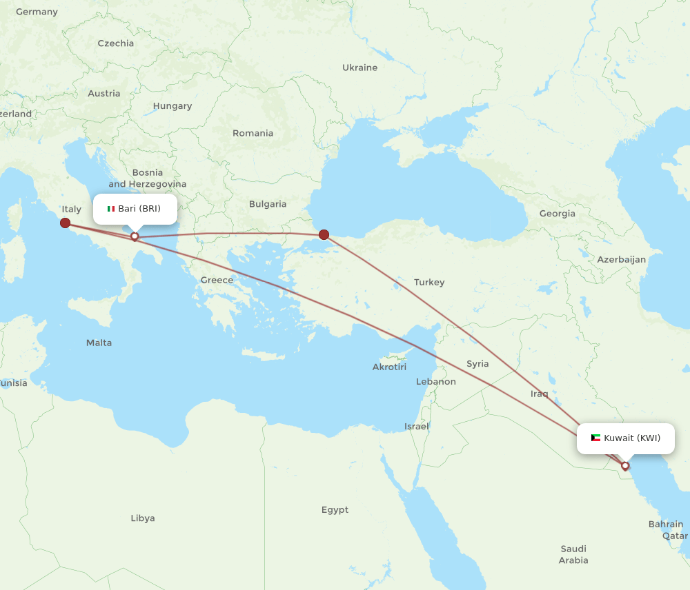 BRI-KWI flight routes