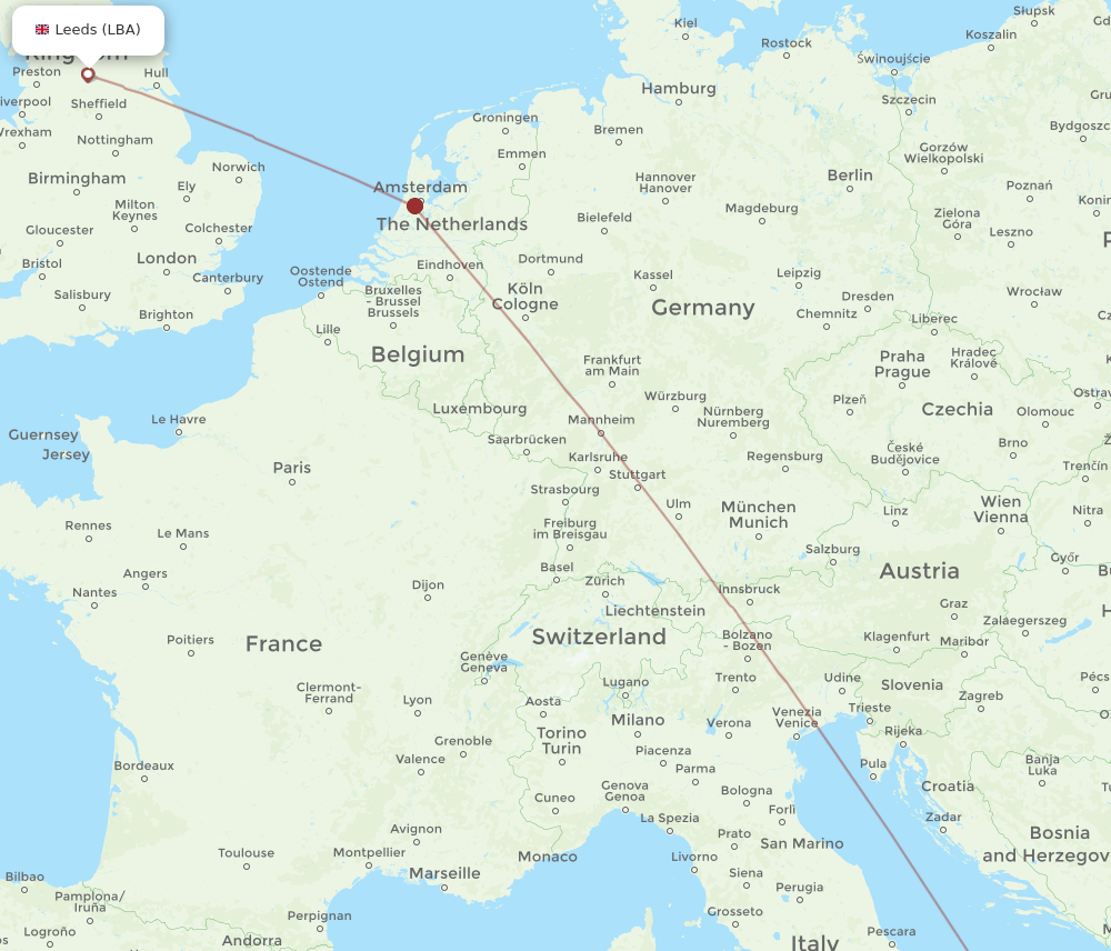 BRI to LBA flights and routes map