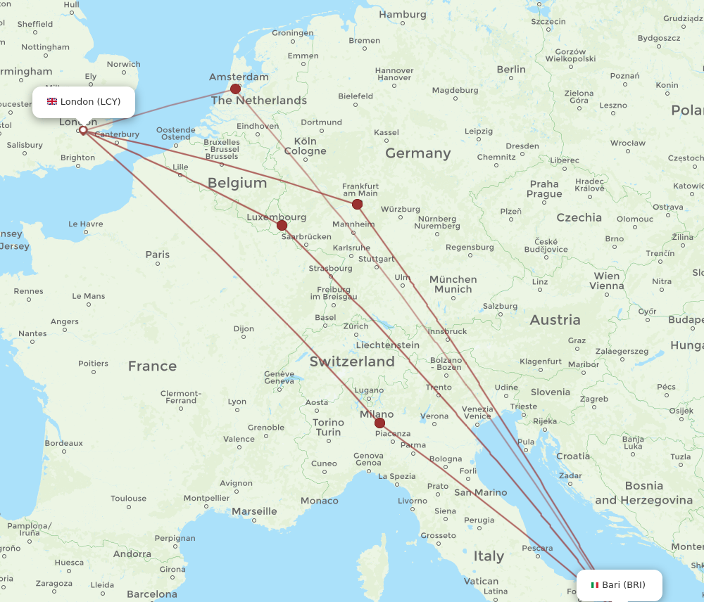BRI to LCY flights and routes map