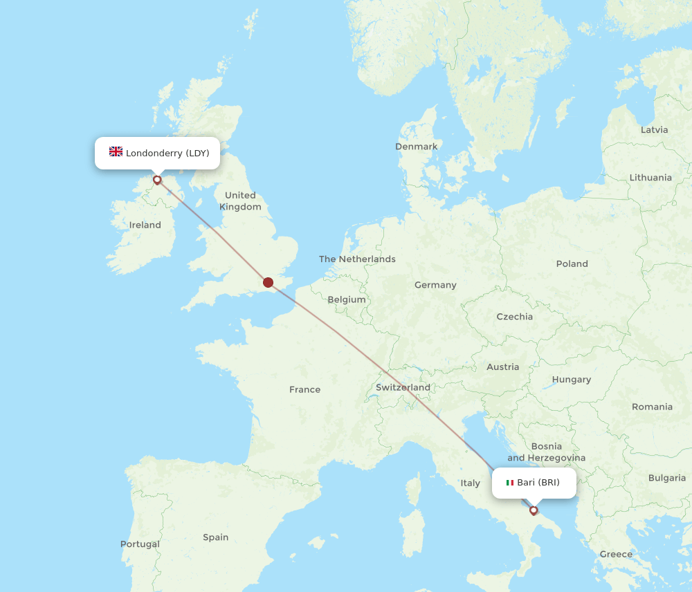 BRI-LDY flight routes