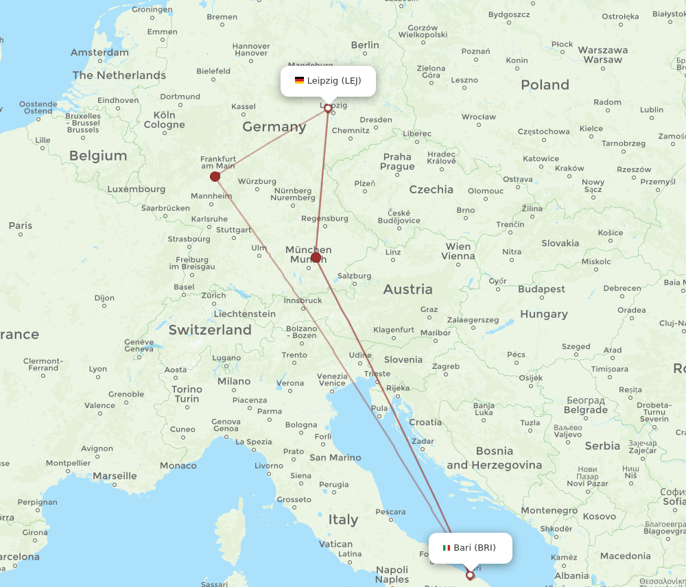 BRI to LEJ flights and routes map