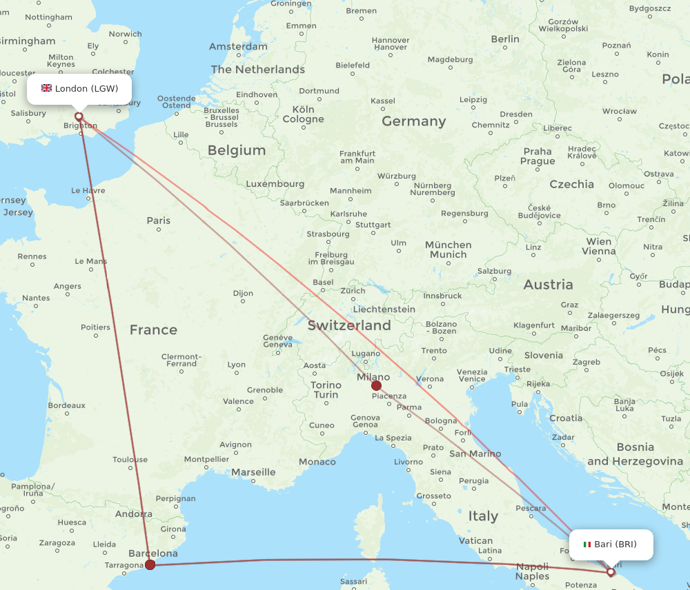 BRI-LGW flight routes