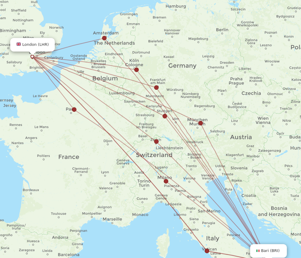 BRI to LHR flights and routes map