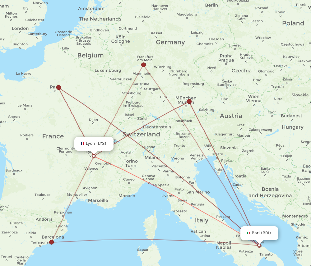 BRI to LYS flights and routes map