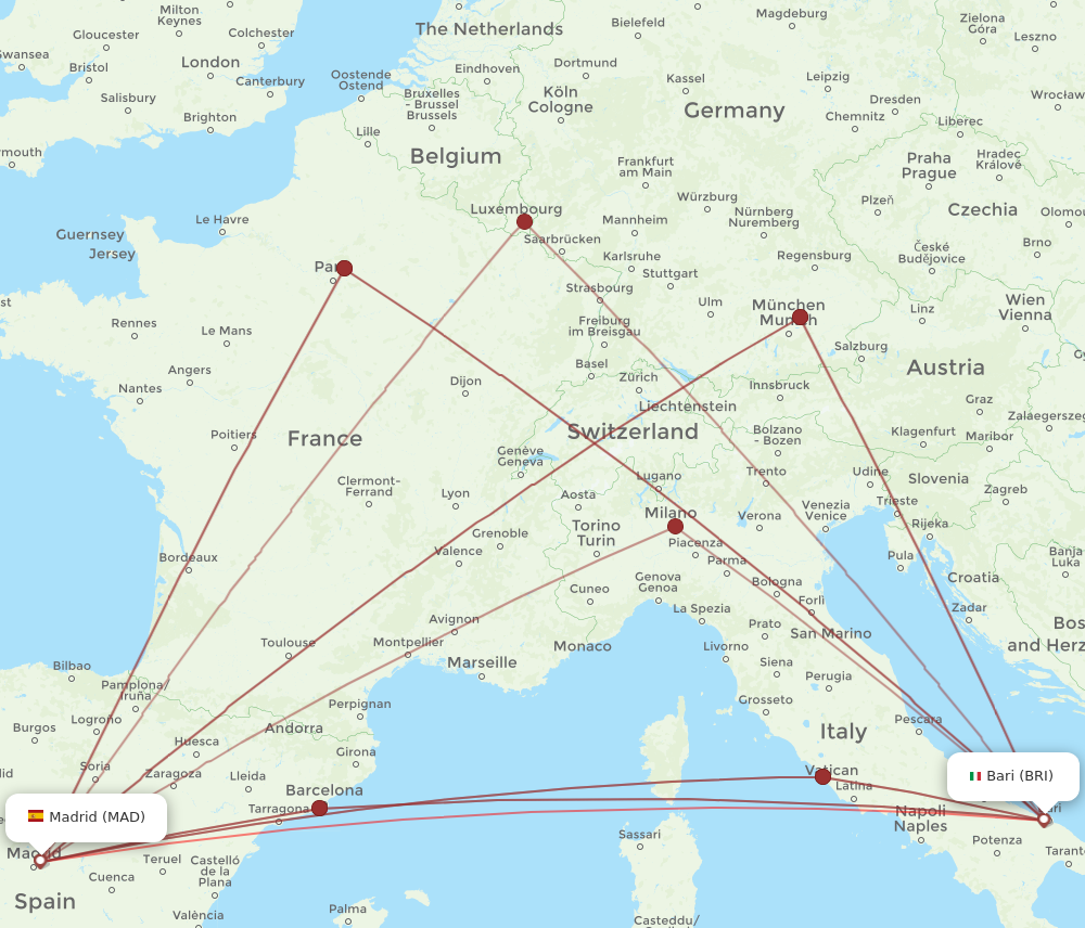 BRI to MAD flights and routes map
