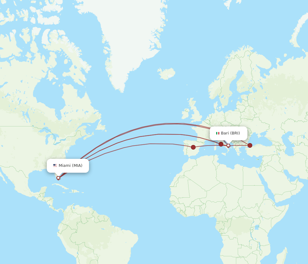 BRI-MIA flight routes
