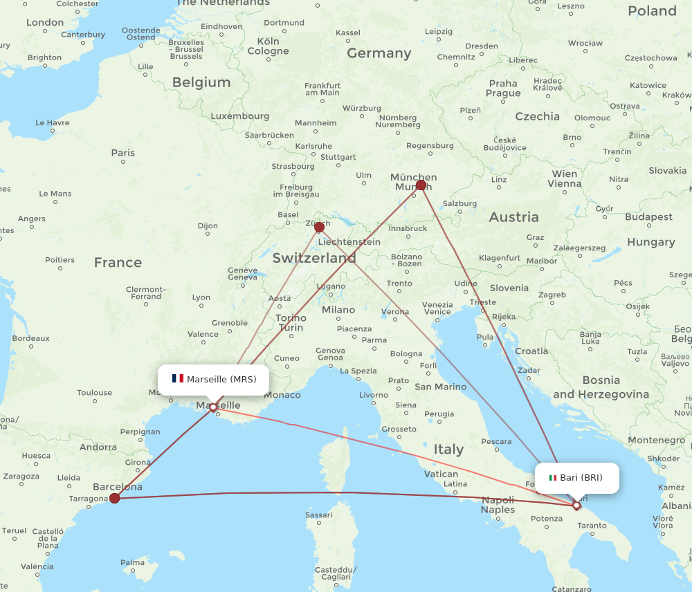 BRI to MRS flights and routes map