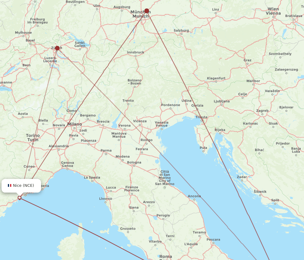 BRI to NCE flights and routes map