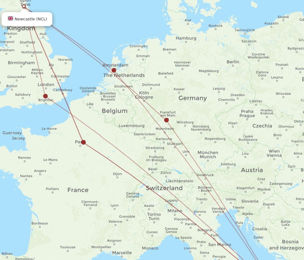 BRI to NCL flights and routes map
