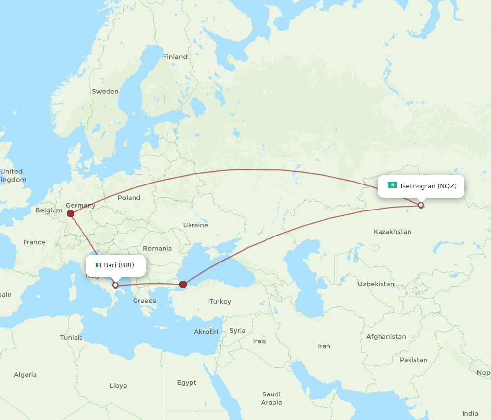 BRI-NQZ flight routes
