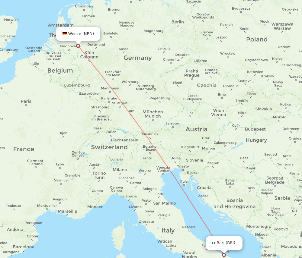 Bari - Dusseldorf route map and flight paths