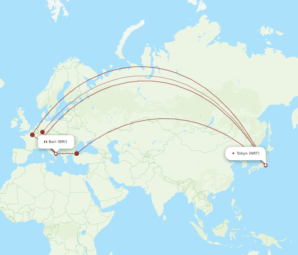 BRI-NRT flight routes