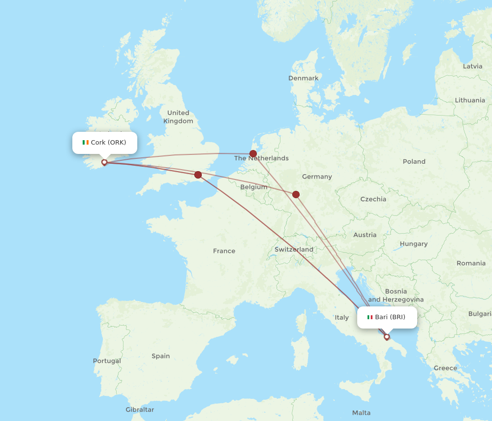 BRI to ORK flights and routes map