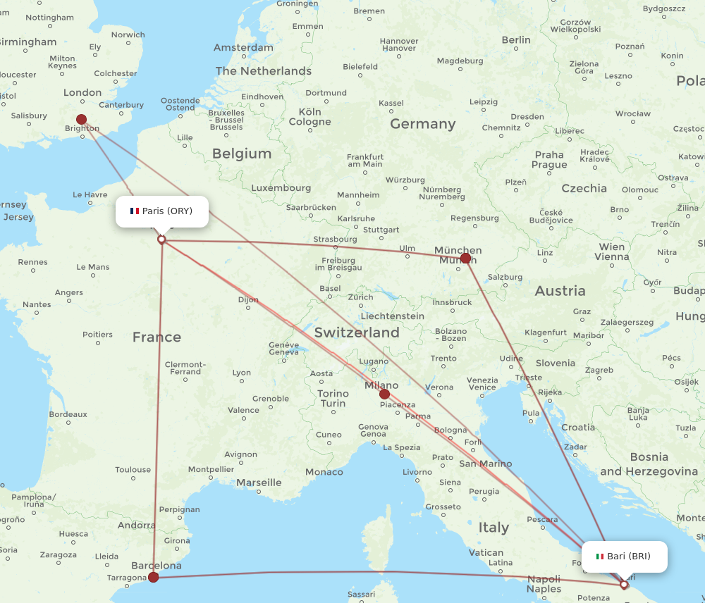 BRI to ORY flights and routes map