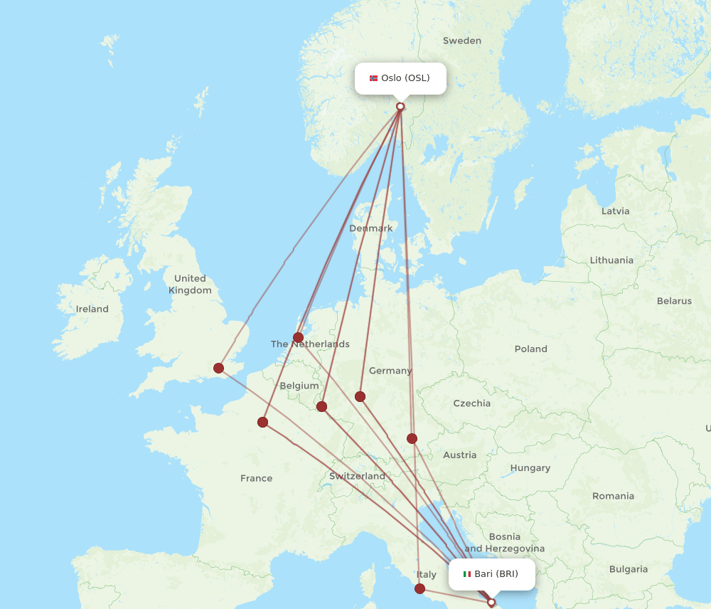 BRI to OSL flights and routes map