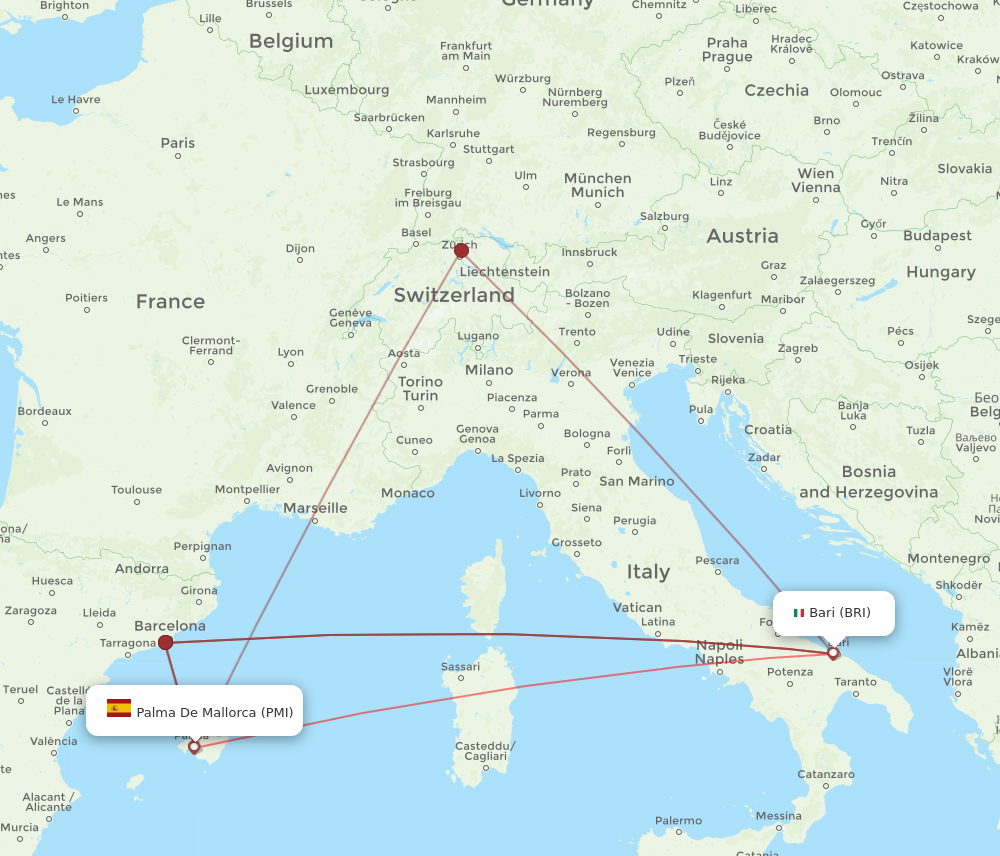 BRI to PMI flights and routes map
