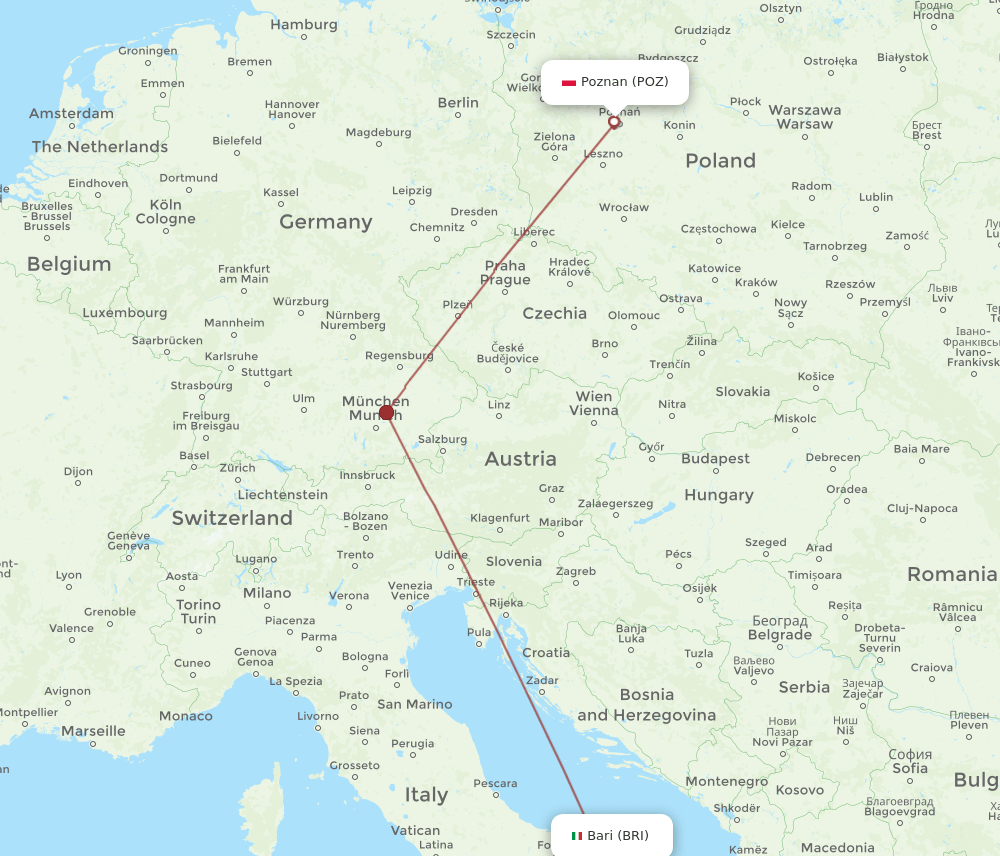 BRI to POZ flights and routes map