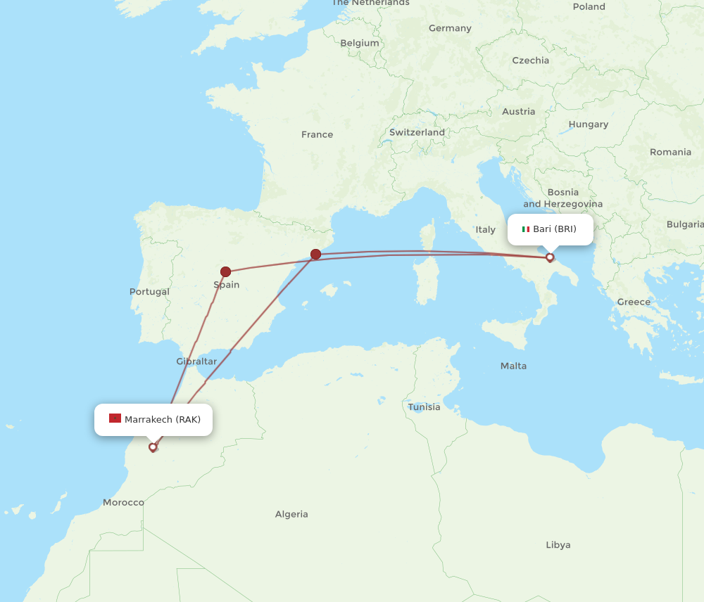 BRI to RAK flights and routes map