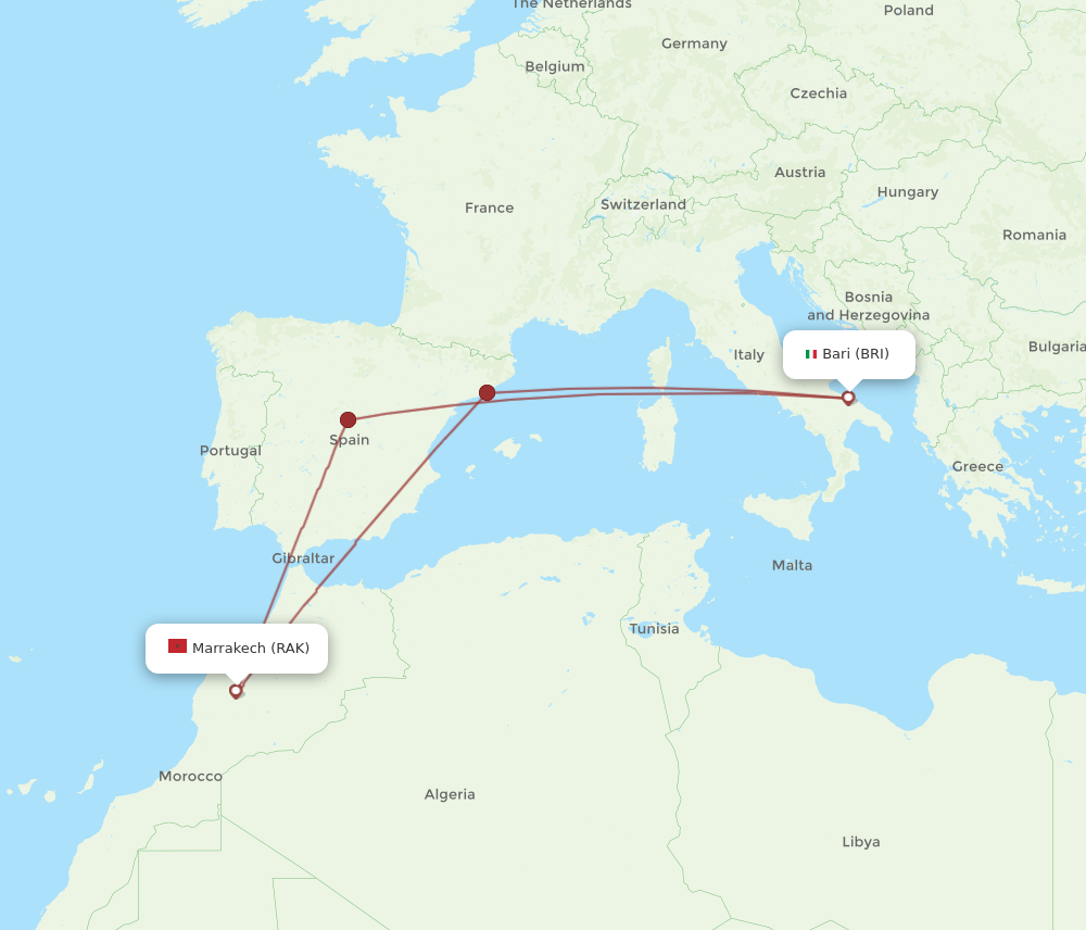 BRI-RAK flight routes