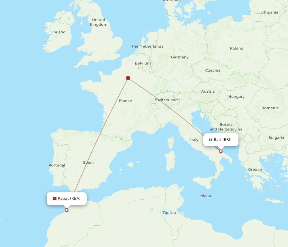 BRI-RBA flight routes