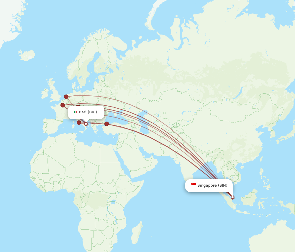 BRI to SIN flights and routes map
