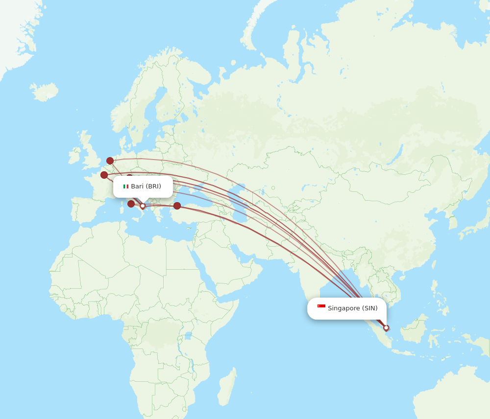 BRI-SIN flight routes