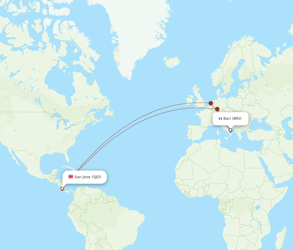 BRI-SJO flight routes