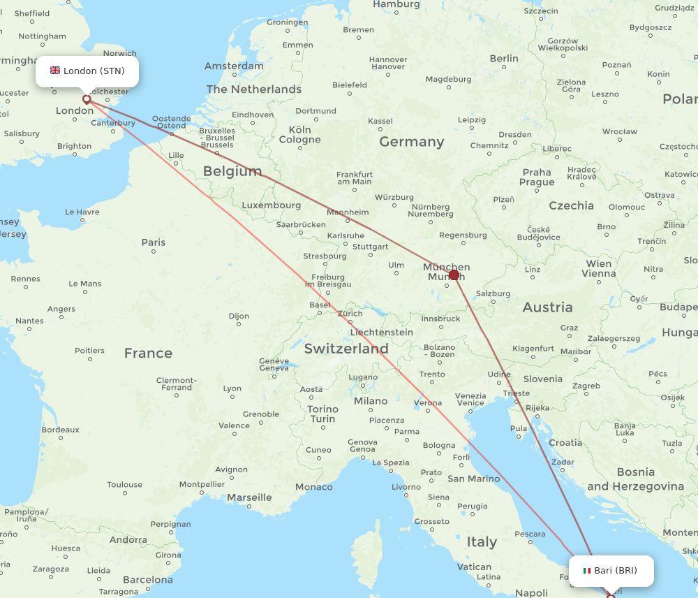 BRI to STN flights and routes map