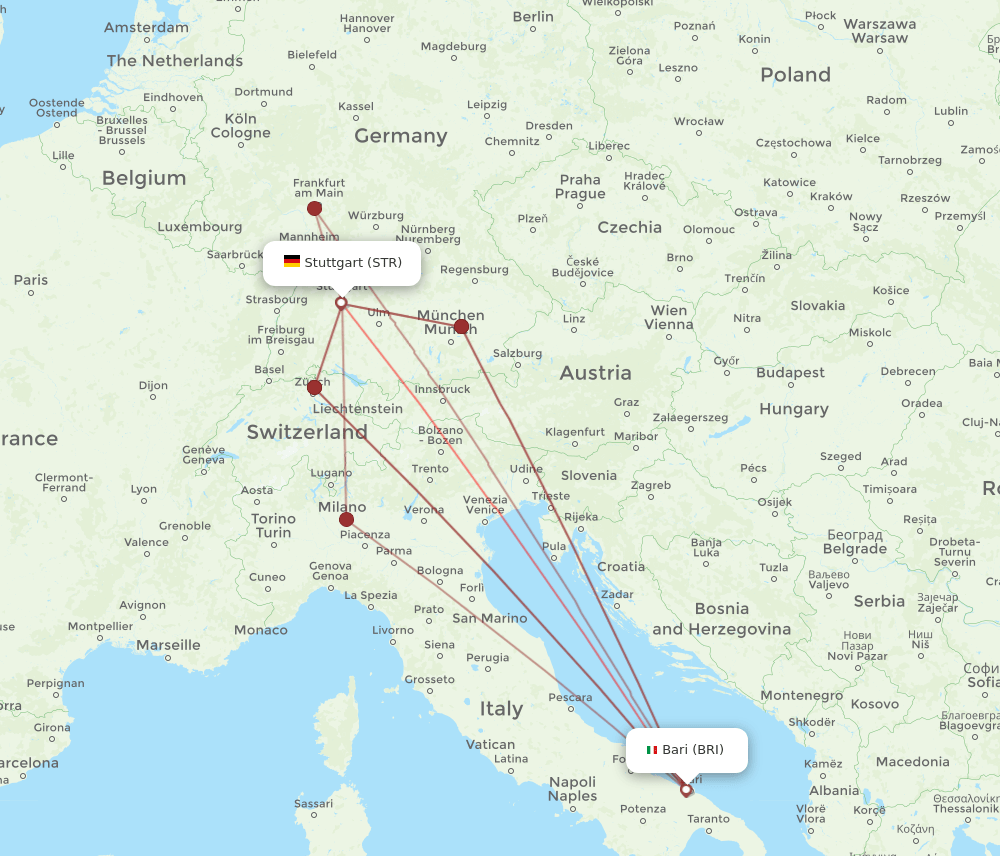 BRI to STR flights and routes map