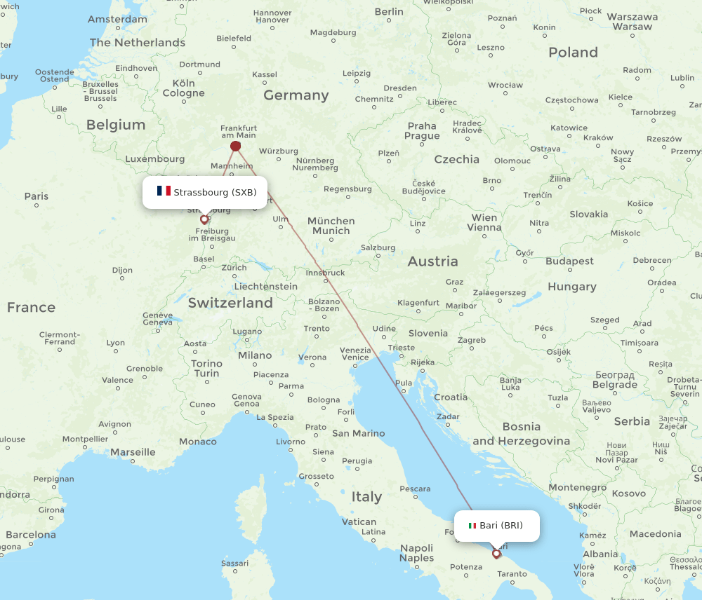 Bari - Strasbourg route map and flight paths
