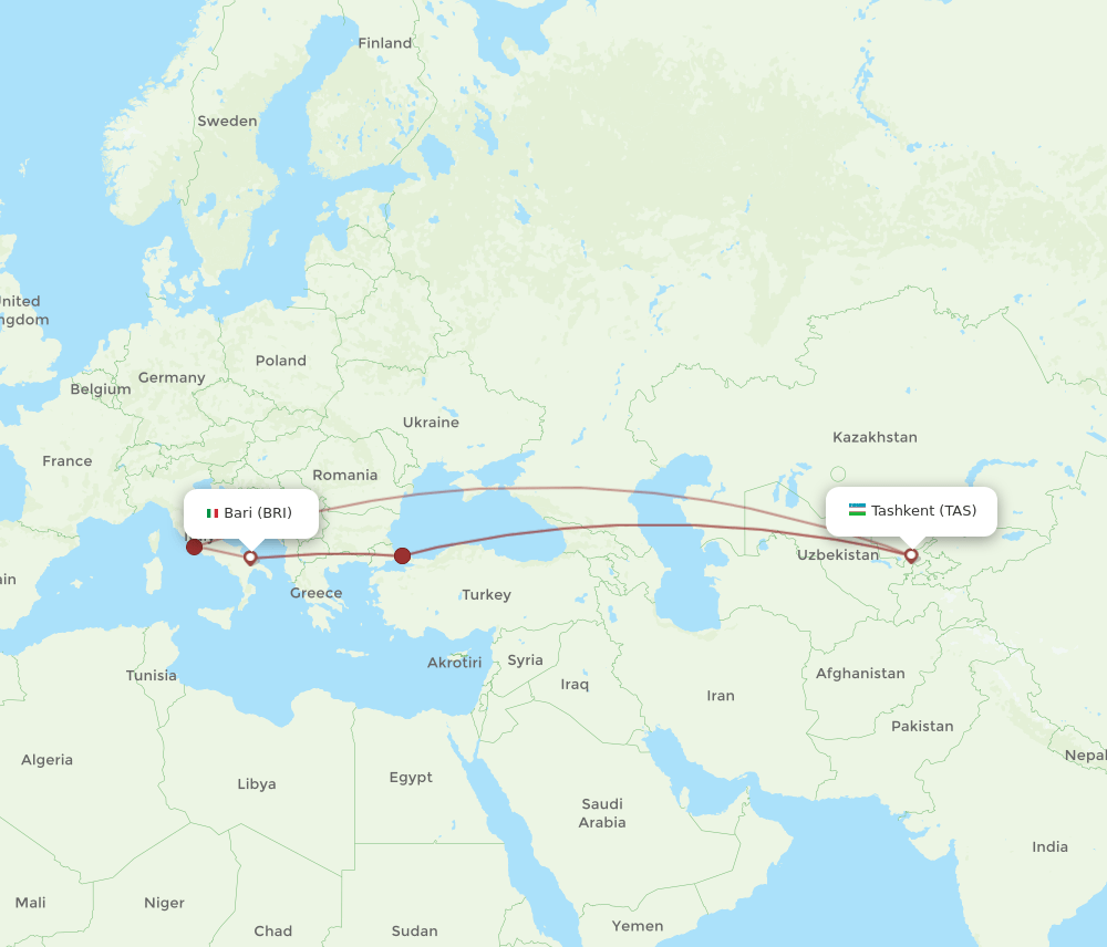 BRI-TAS flight routes