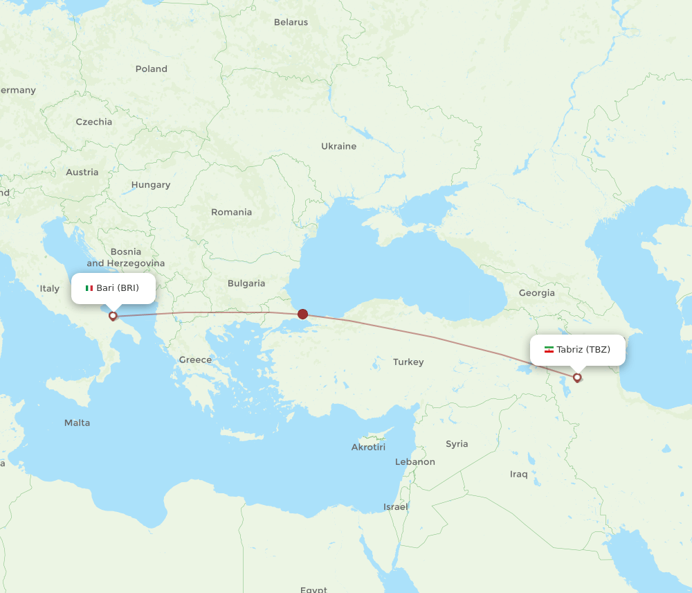 BRI to TBZ flights and routes map