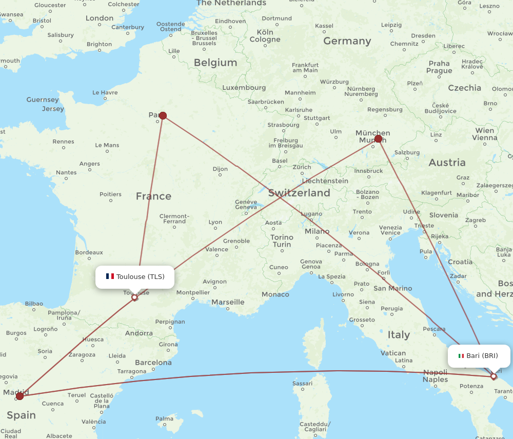 BRI to TLS flights and routes map