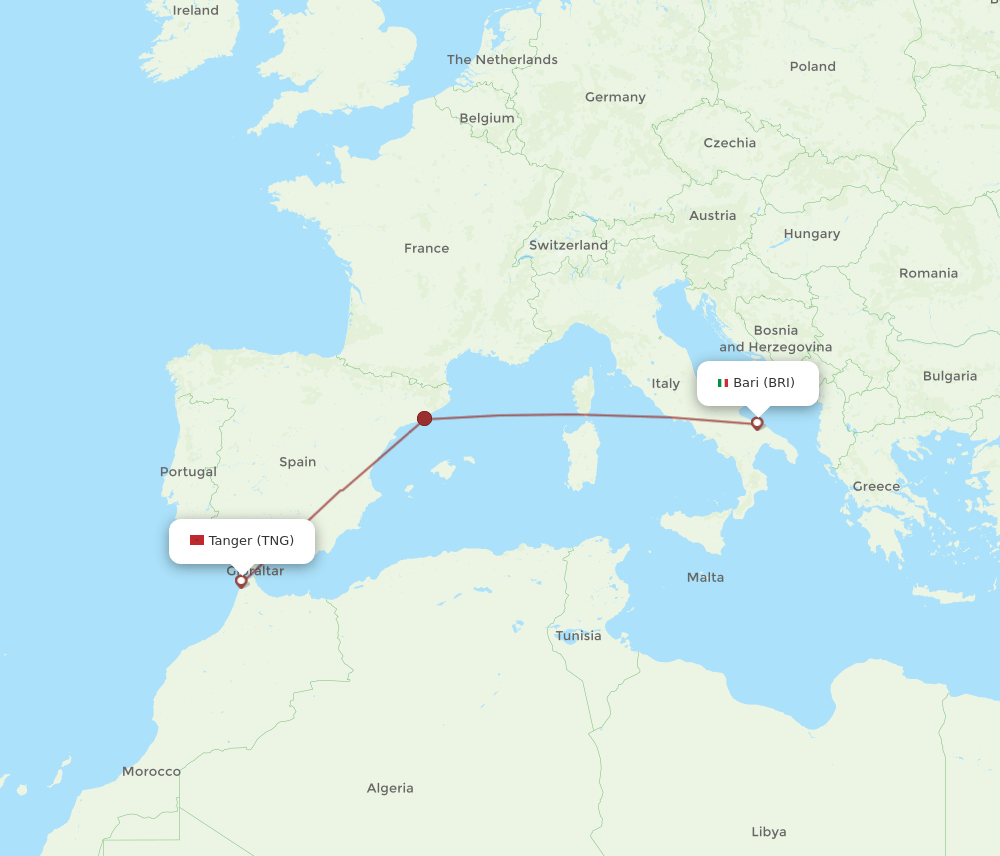 Bari - Tangier route map and flight paths