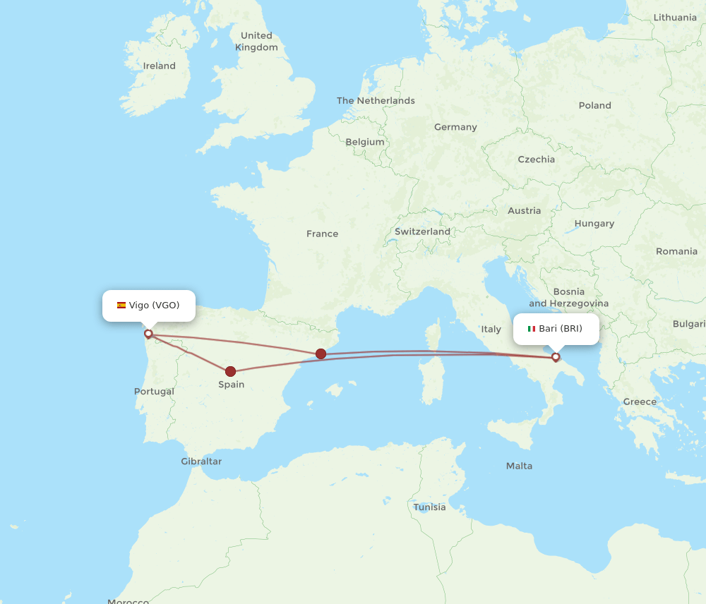 BRI-VGO flight routes