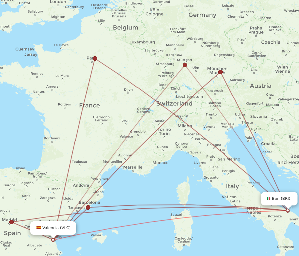 BRI to VLC flights and routes map