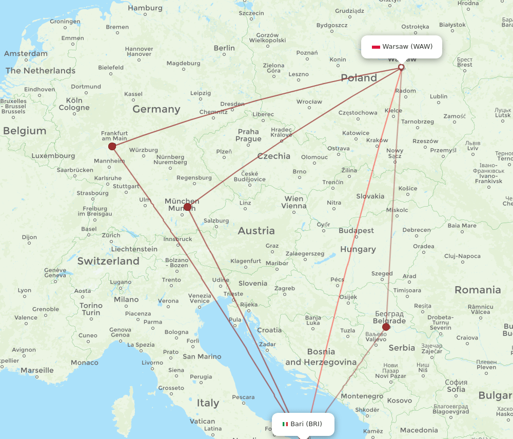 BRI-WAW flight routes