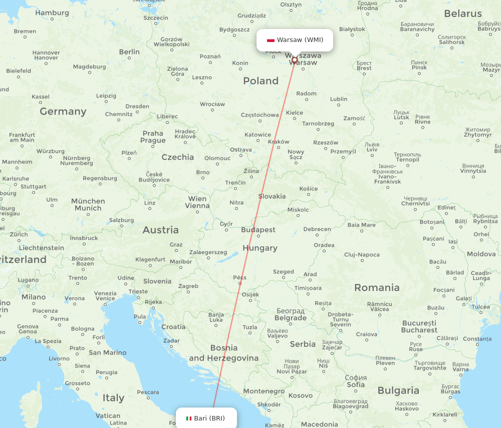 Bari - Modlin route map and flight paths