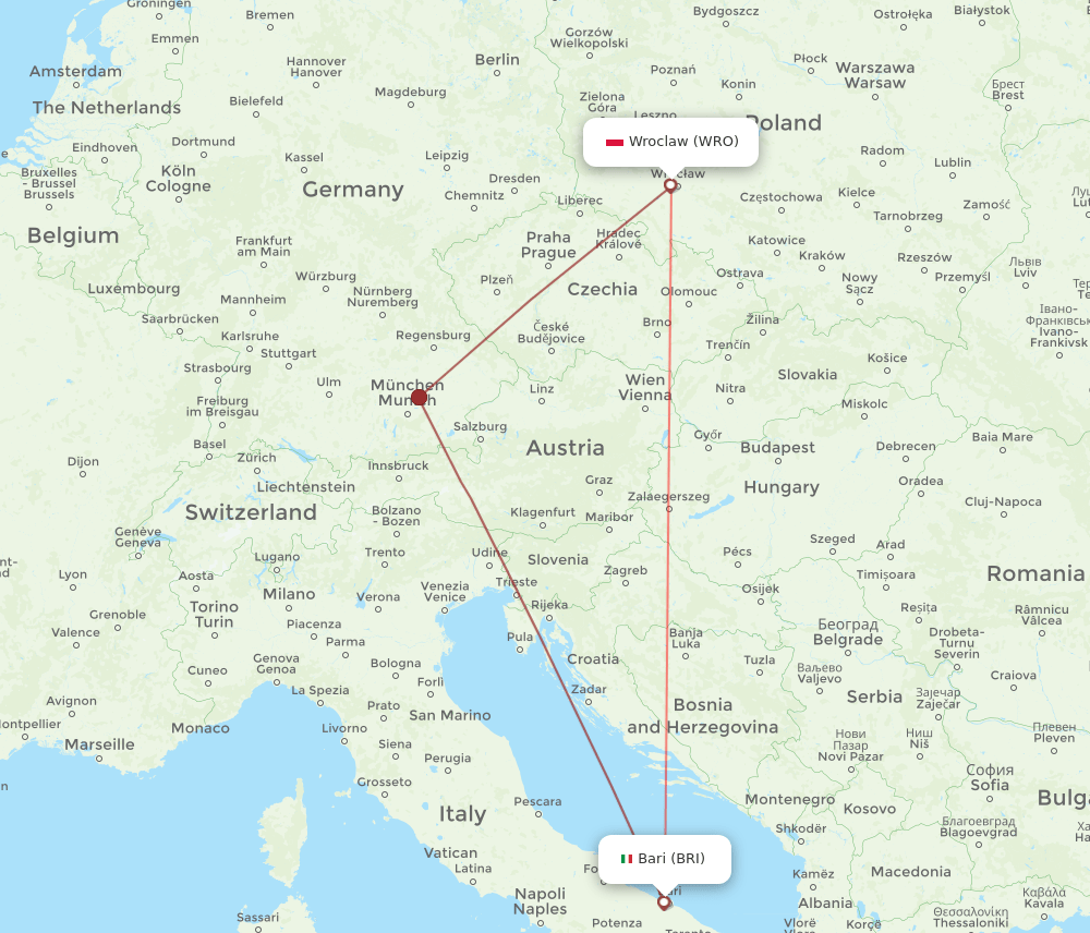 BRI to WRO flights and routes map