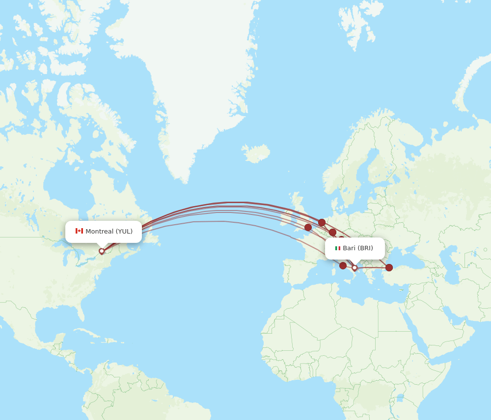 BRI to YUL flights and routes map