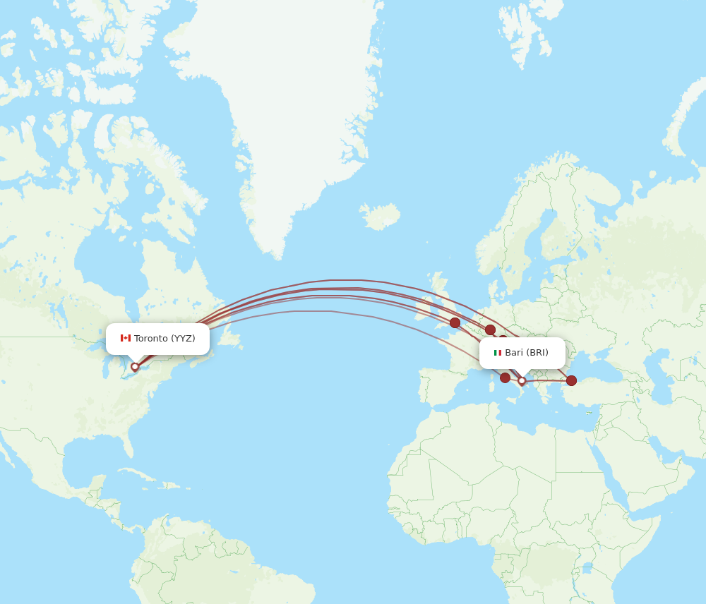 YYZ to BRI flights and routes map