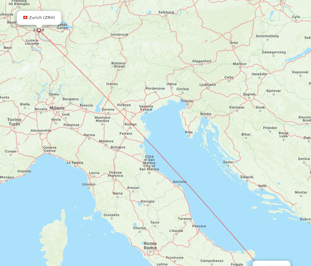 BRI to ZRH flights and routes map