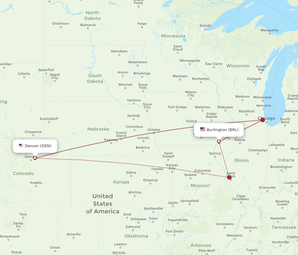 BRL-DEN flight routes