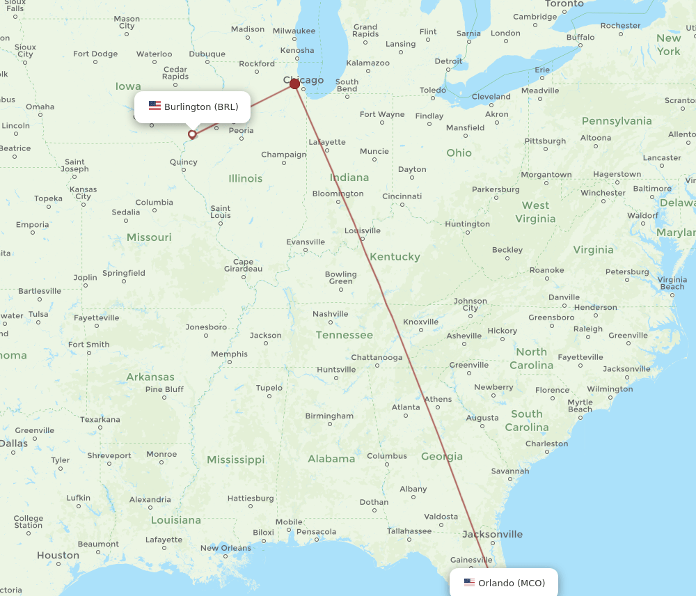 BRL-MCO flight routes