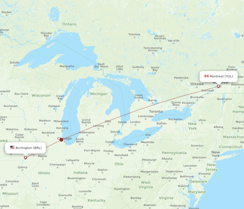 BRL-YUL flight routes