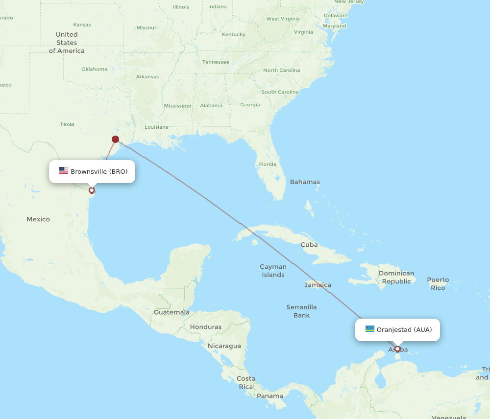 BRO to AUA flights and routes map