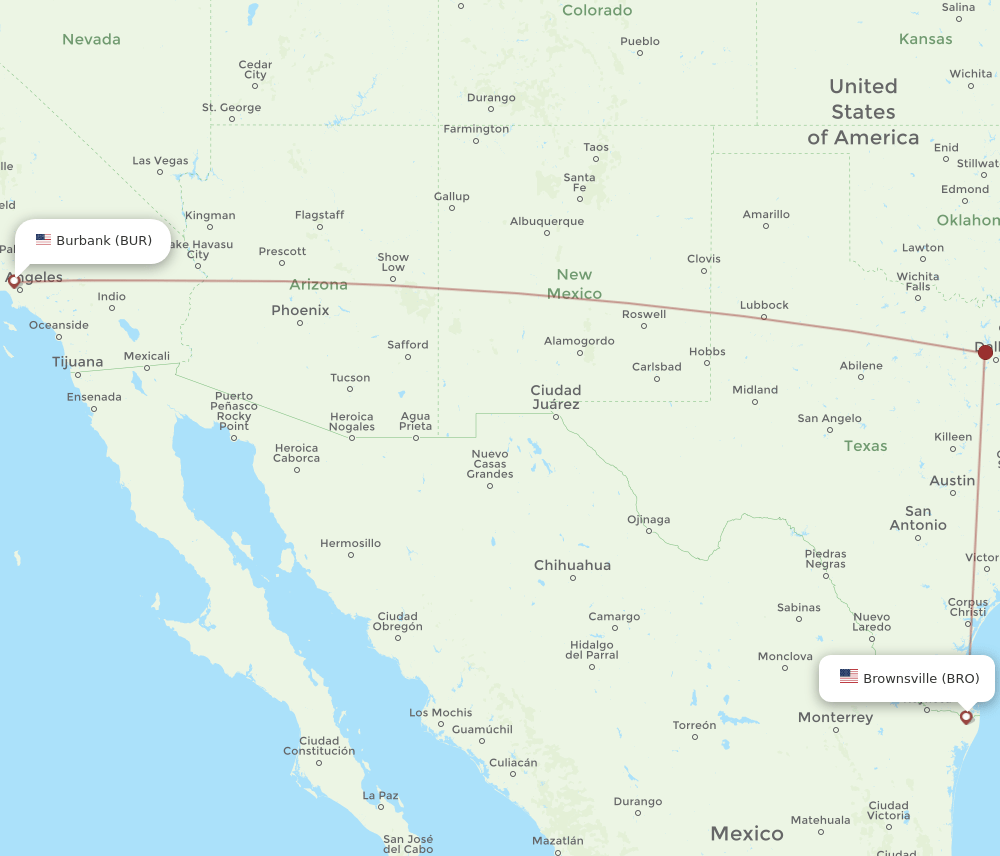 BRO to BUR flights and routes map